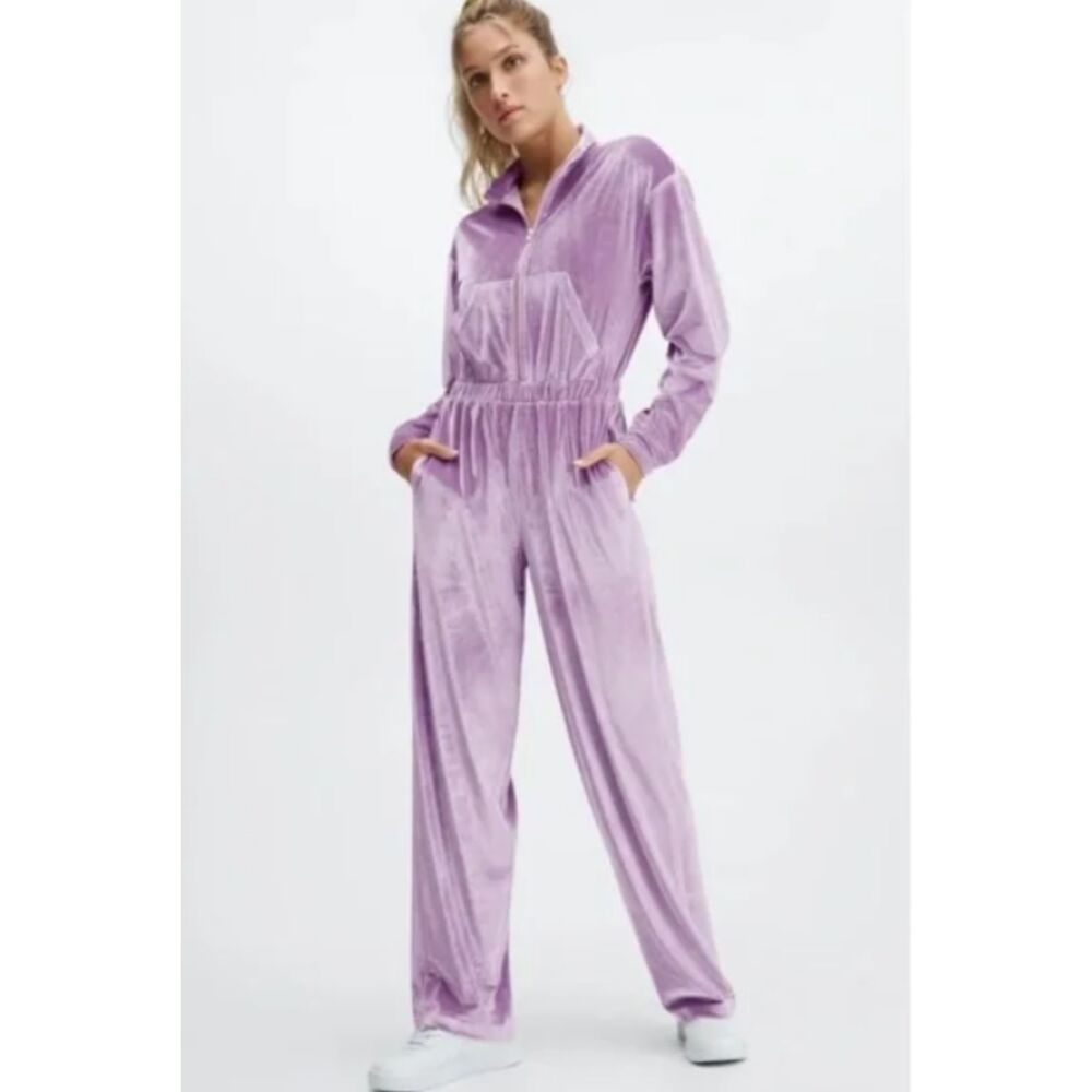 NWT Fabletics Velour Zip Up Stretchy Jumper Long Sleeve Wide Leg Pocket XXS